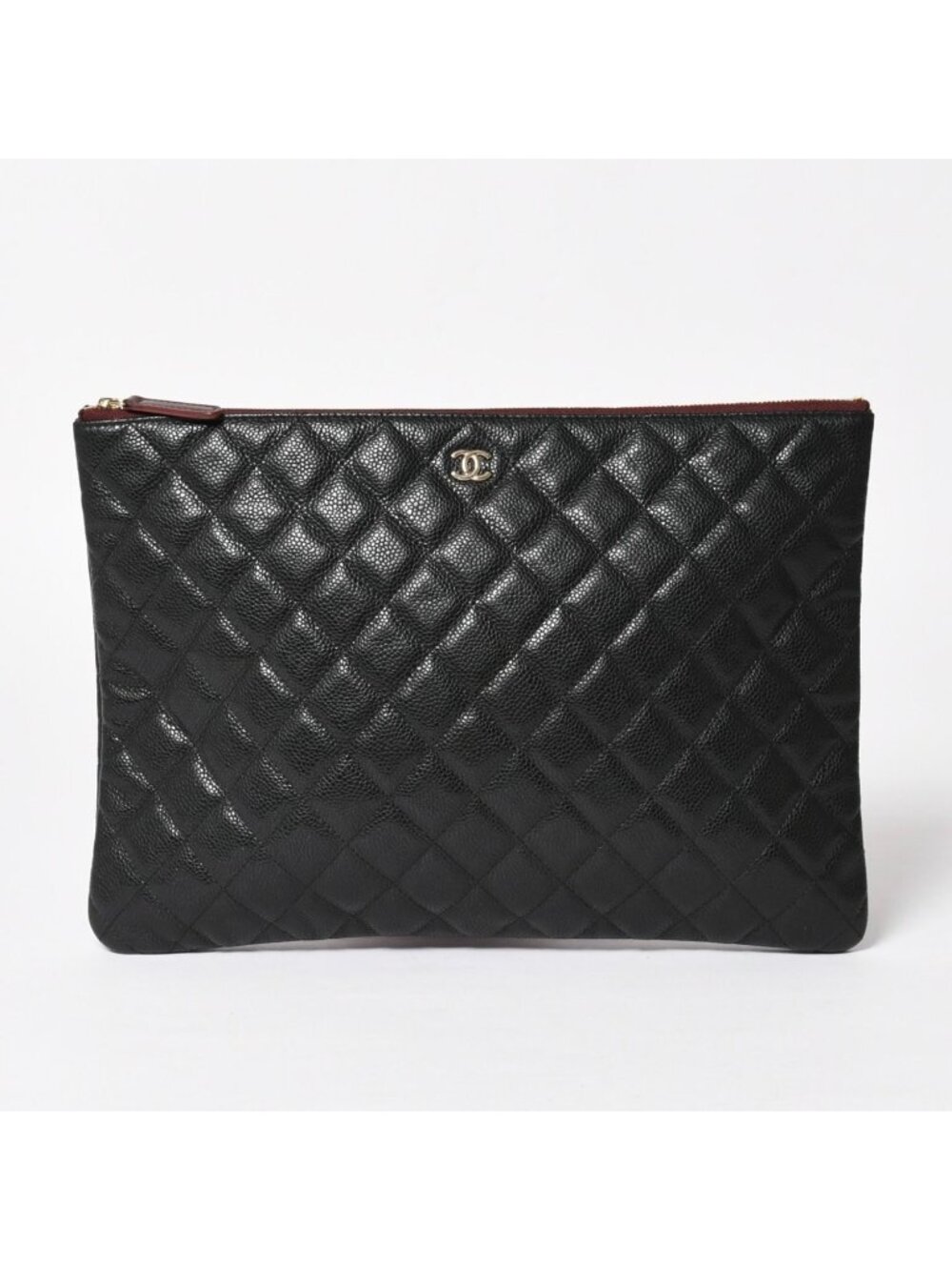 Chanel Classic Large Pouch CC Logo Caviar Leather Black